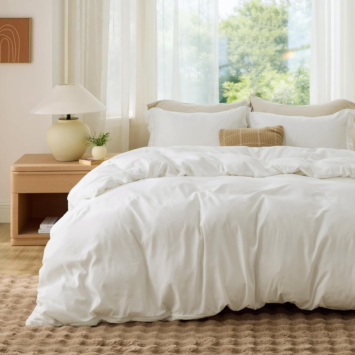 Bedsure Duvet Cover Queen Size, 3Pcs Soft Double Brushed Bedding Set, White