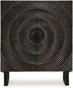 Signature Design by Ashley Fosterman Tall Sunburst Accent Cabinet, Black | Carved sunburst doors, Solid and engineered wood, 15-minute easy assembly, Storage credenza