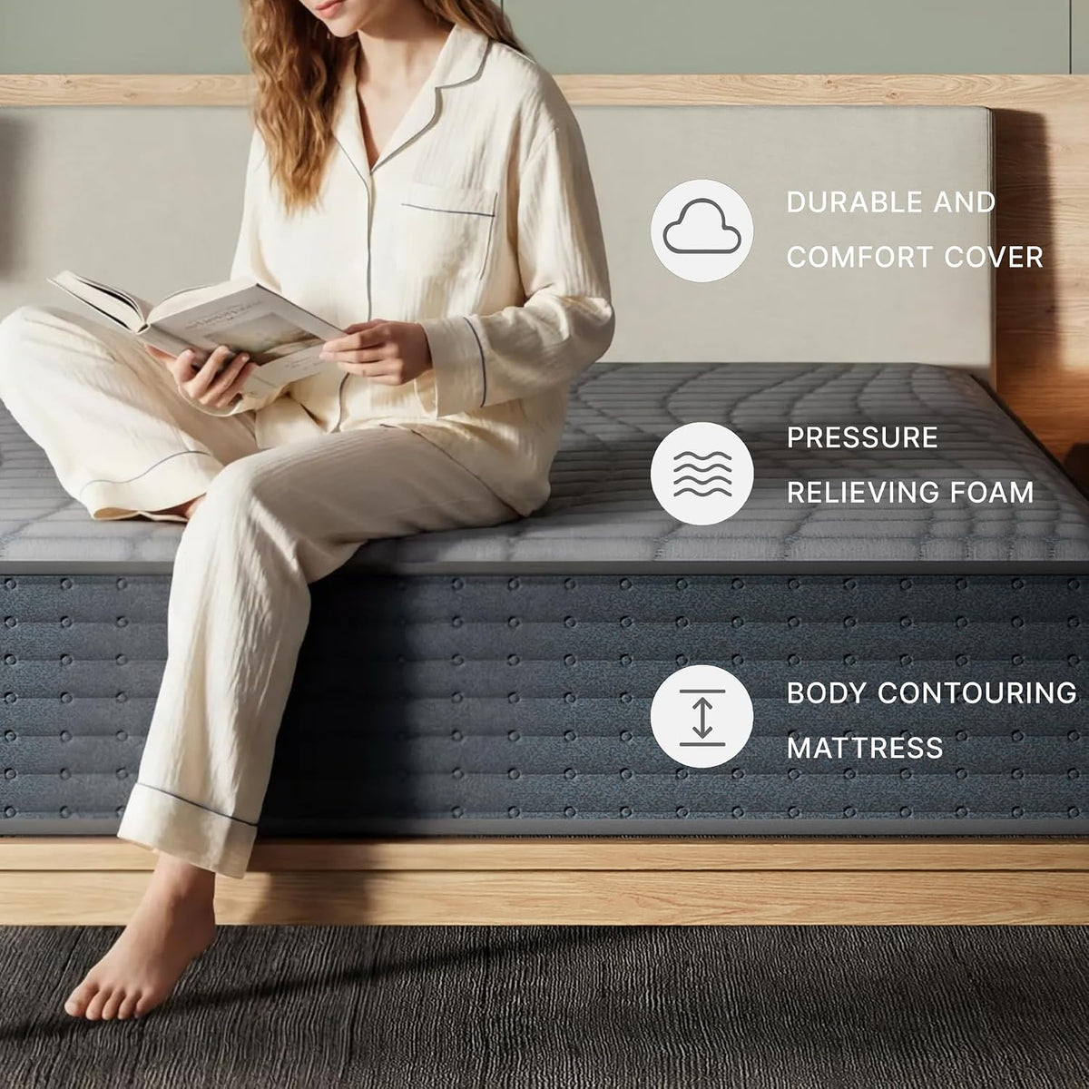 Signature Design by Ashley Hybrid Mattress in a Box, Medium Firm King Size | 900 wrapped coils and charcoal-infused gel foam, Water-resistant nano-treated protective cover, Gray 1200 Hybrid