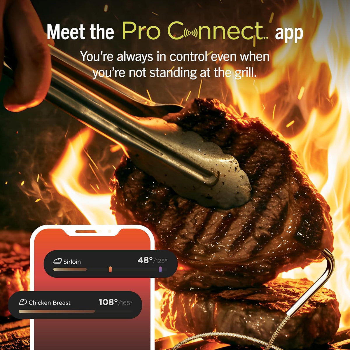 Ninja FlexFlame ProConnect Grill & Smoker, 5-in-1, Black/Gold, PG305 | Ninja FlexFlame ProConnect smokes & griddles with 200-600°F precision, synced to your phone for real-time cook alerts.