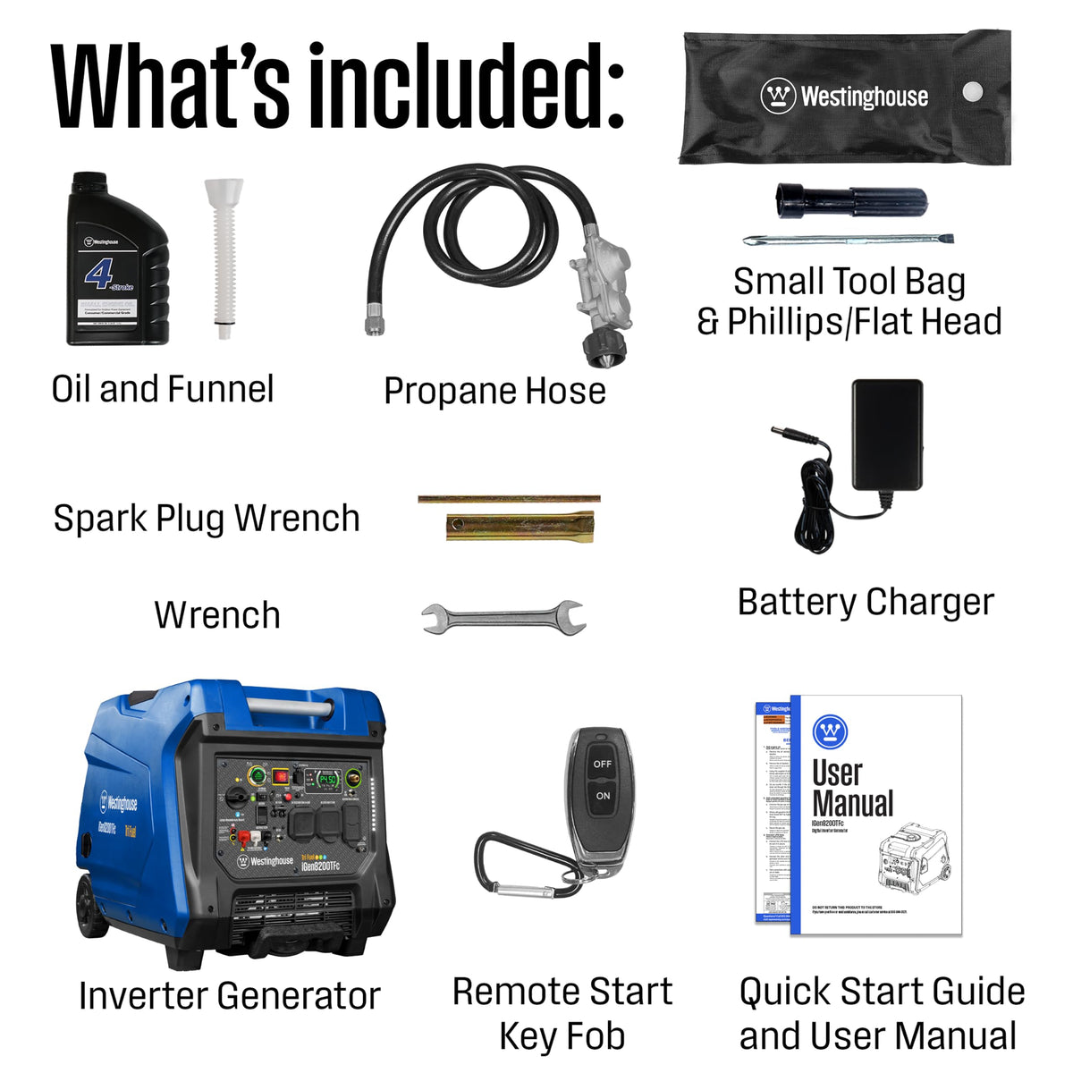 Westinghouse 12000 Peak Watt Dual Fuel Portable Inverter Generator, Remote Electric Start, Transfer Switch Ready, Gas and Propane Powered, Low THD - Safe for Electronics, Parallel Capable, CO Sensor