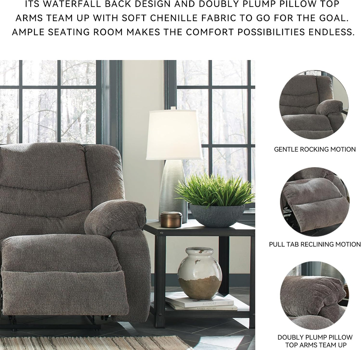 Signature Design by Ashley Manual Rocker Recliner Chair, Gray, Tulen