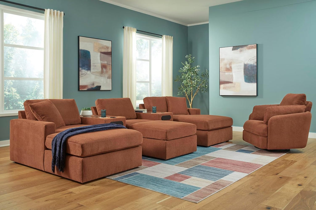 Signature Design by Ashley Modmax Contemporary Swivel Glider Recliner, Manual Reclining Chair for Living Room or Nursery, Next-Gen Nuvella Stain-Resistant Fabric, Hidden Storage, 42" W, Orange