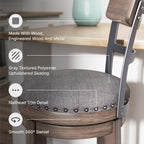 Signature Design by Ashley 1-Piece Swivel Counter Height Bar Stool, Gray | 24-inch seat height, Solid wood base, Metal back supports, Easy-clean polyester upholstery, Nailhead trim, Caitbrook Series
