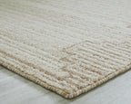 Signature Design by Ashley Wool Area Rug, Extra Large 10x14, Brown/Beige | 100% natural wool tufted construction, Modern stepped border in brown and beige, Oversized footprint, Emorymore Series