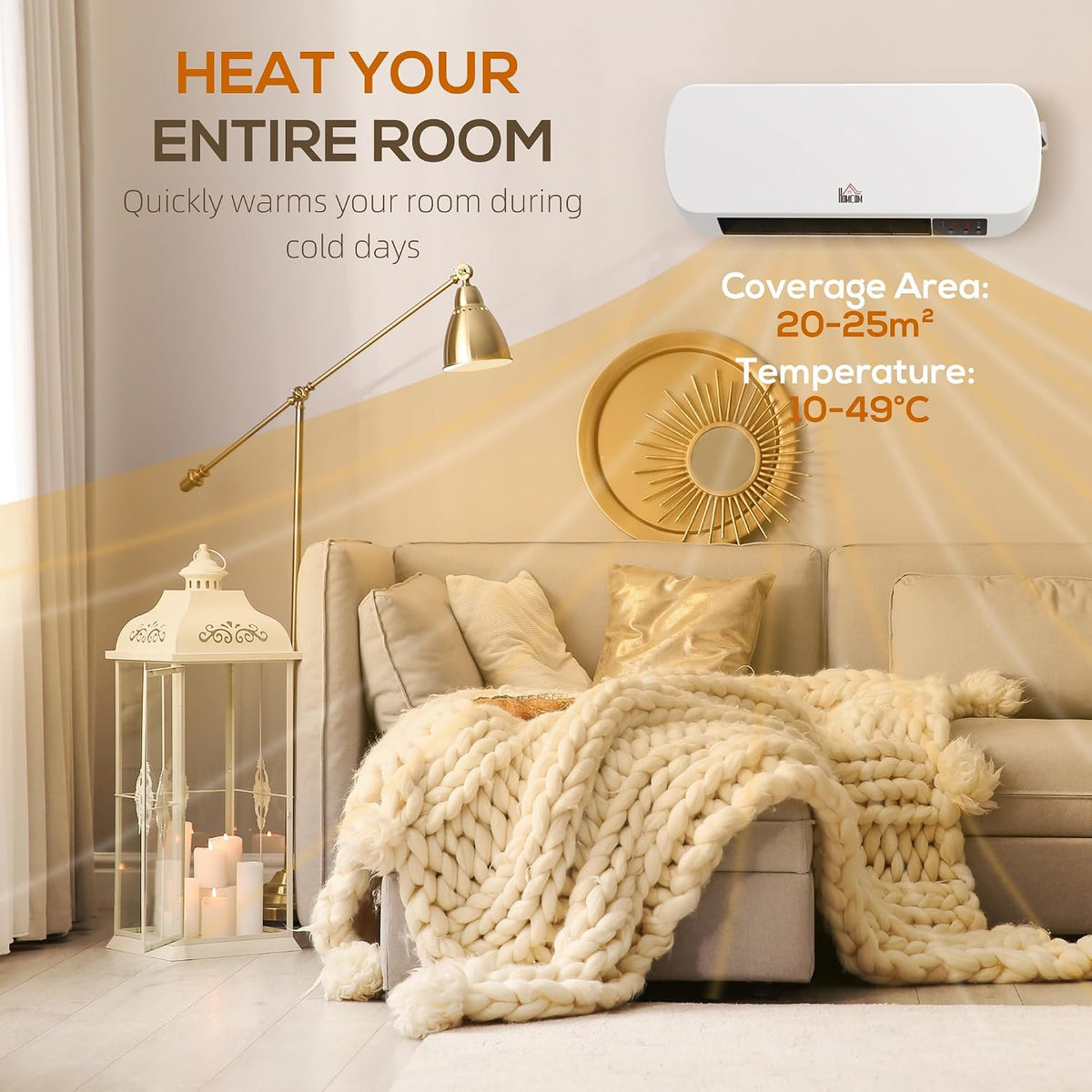 HOMCOM Wall Mounted Space Heater, 2000W Ceramic Heater, White