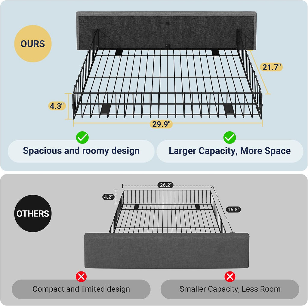 Allewie Queen Size Storage Bed Frame with 4 Underbed Drawers, Upholstered Platform Bed with Adjustable Headboard, Square Button Tufted, Easy Assembly, Noise-Free, No Box Spring Needed, Light Grey