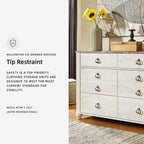 Signature Design by Ashley Willowton 6-Drawer Coastal Dresser, Whitewash | 6 drawer capacity, Coastal farmhouse style, Textured whitewash finish, Driftwood plank effect top, ASTM F 2057 compliant