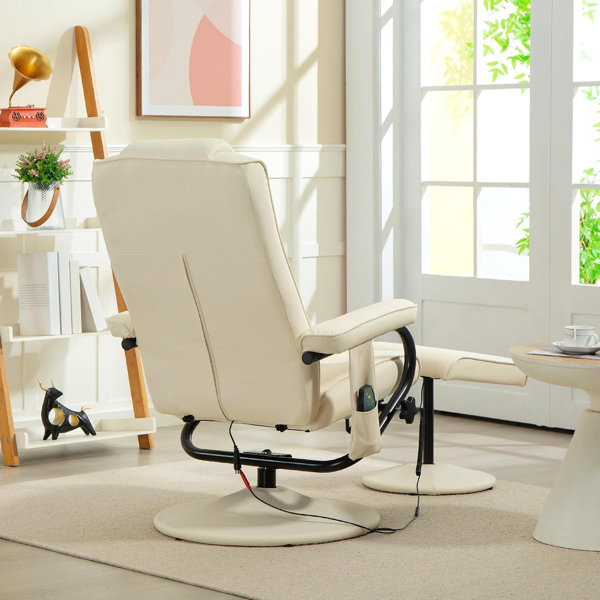 HOMCOM Swivel Recliner Chair and Footstool, Massage Recliner, Cream White