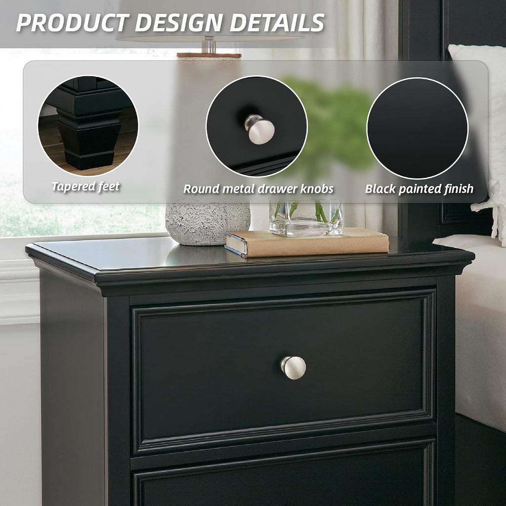 Signature Design by Ashley Tall Farmhouse Nightstand, 2 Drawer, Black