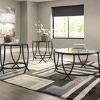 Signature Design by Ashley 3-Piece Glass Top Round Coffee Table Set, Black | Elegant beveled tempered glass, Modern arc-X metal frames, Space-saving Tarrin Series 3-piece set