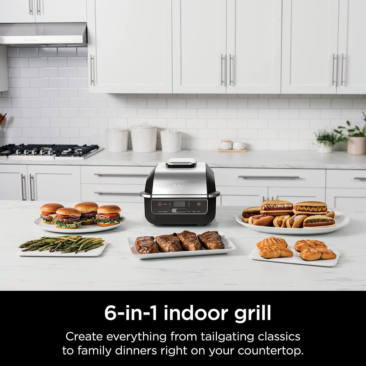 Ninja (Refurbished) EG201 Foodi 6-in-1 Indoor Grill with Air Fry, Roast, Bake, Broil, & Dehydrate, 2nd Generation, Black/Silver (Renewed)