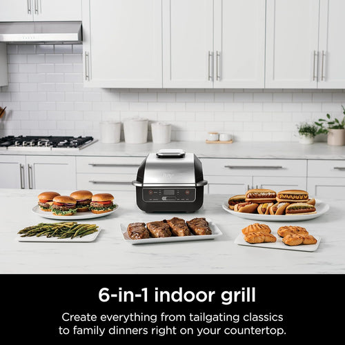 Ninja (Refurbished) EG201 Foodi 6-in-1 Indoor Grill with Air Fry, Roast, Bake, Broil, & Dehydrate, 2nd Generation, Black/Silver (Renewed)