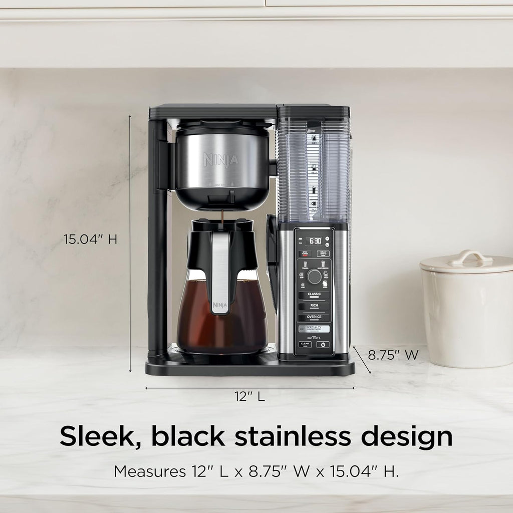 Ninja Coffee Maker, 10-Cup Carafe, Fold-Away Frother, Black, CM401 | Permanent Filter & Removable, Dishwasher Safe Reservoir, 6 Brew Styles, 8 Cup to Travel Mug to Pot Sizes