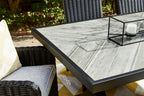 Signature Design by Ashley Beachcroft Outdoor Dining Table, Rust-Resistant Farmhouse Design with Porcelain Tabletop and Umbrella Hole, for Patio Entertaining, Black/Light Gray, 84-Inch