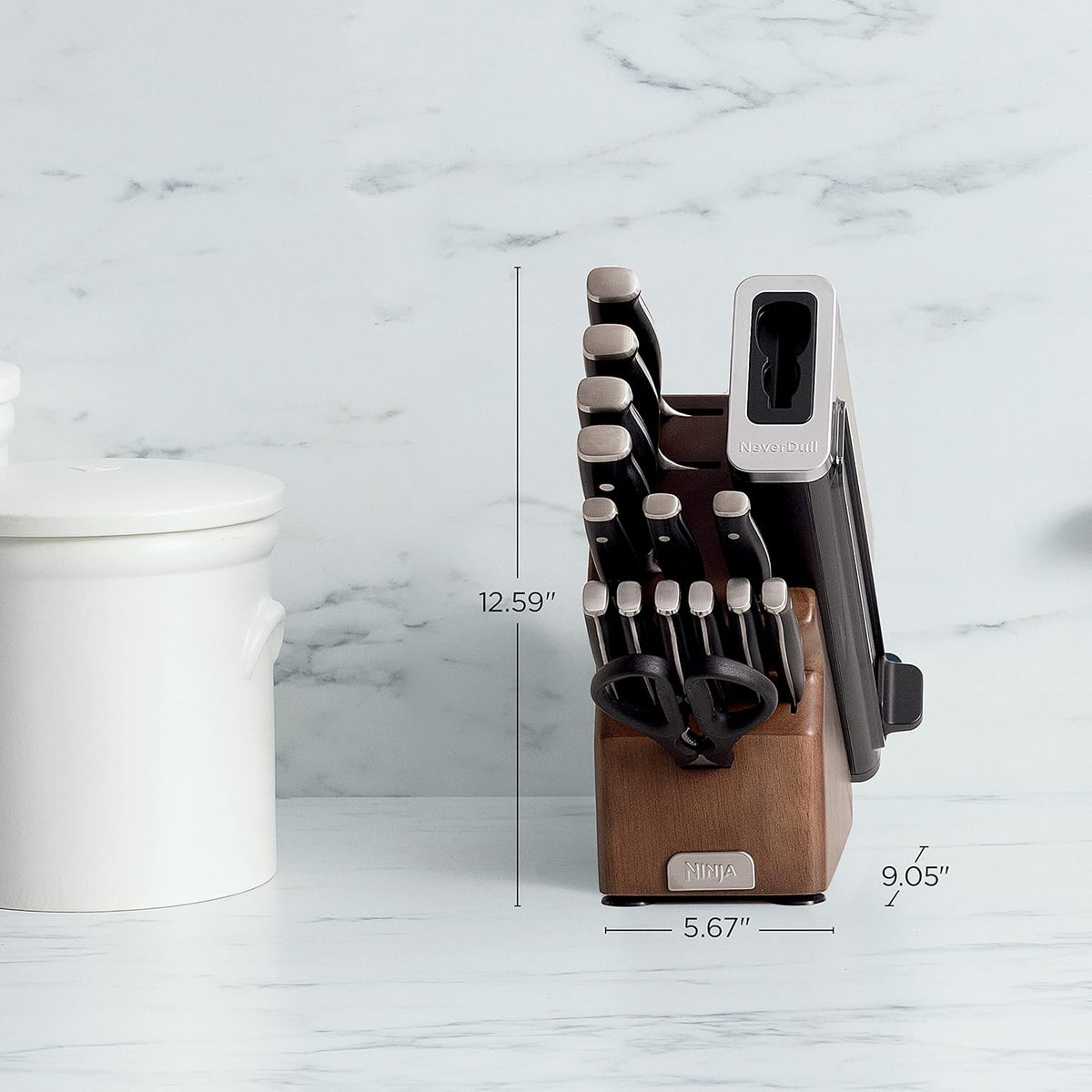 Ninja® NeverDull™ 15-Pc Wood Series Knife Block, Stainless/Walnut, K52015 | Stays razor-sharp 10+ years. Premium German stainless steel blades. Foolproof built-in sharpener. Walnut wood block & handles