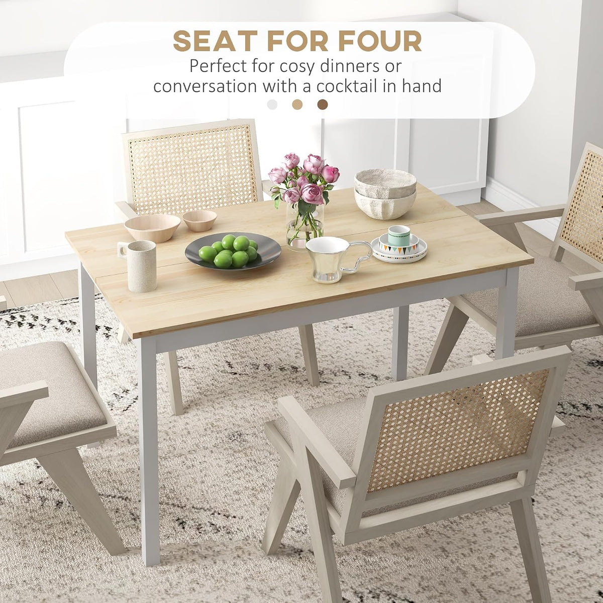 HOMCOM Dining Table for 4 Solid Wood Farmhouse Natural 120 x 75 x 75cm