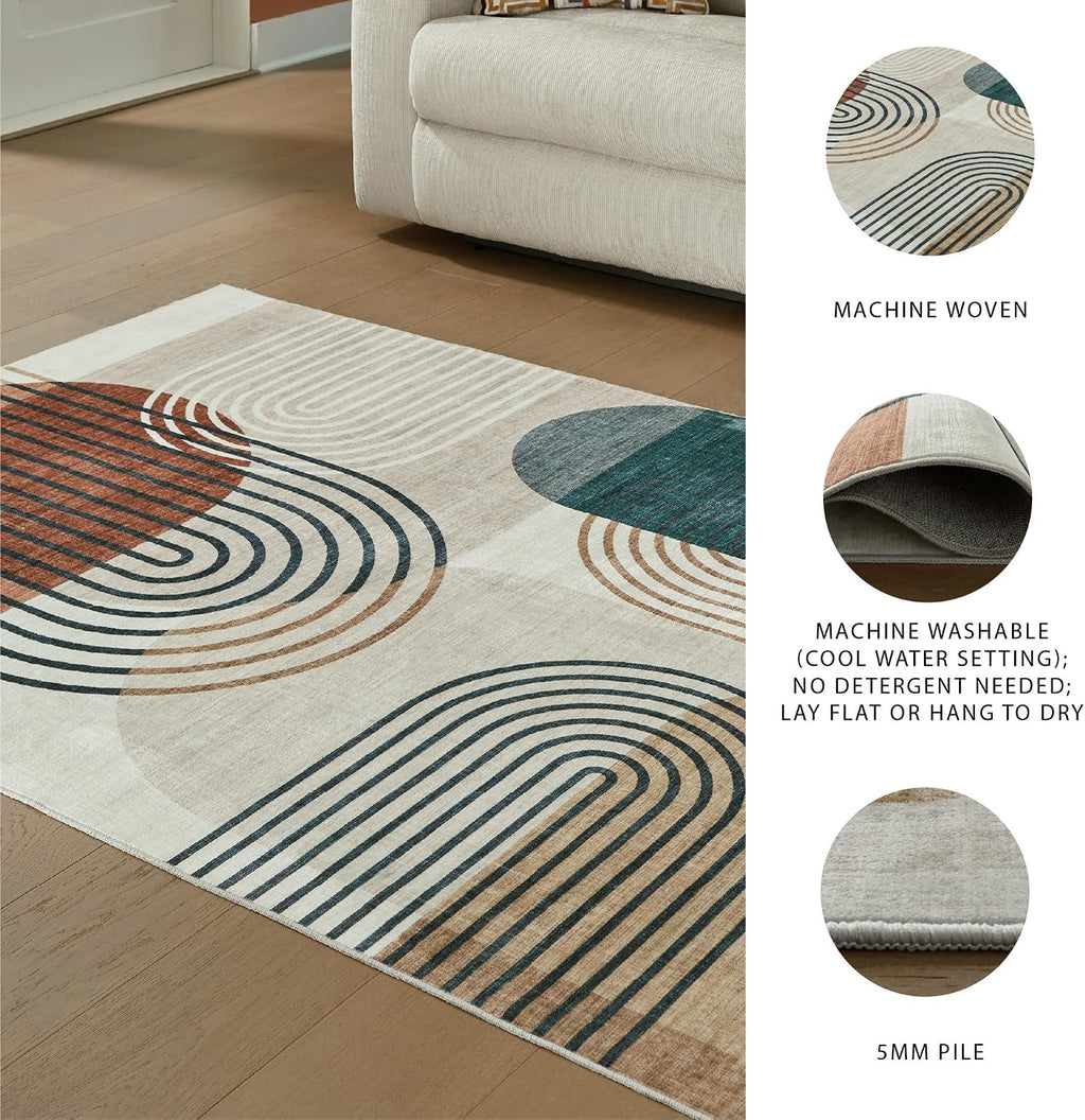Signature Design by Ashley Washable Area Rug, Mid Century Modern 5x7 | 100% polyester faux fur, Bedroom and living room use, Farrendale Series