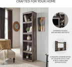 Signature Design by Ashley Wynnlow Tall Pier Bookcase, 72 Inch, Gray | Rustic gray engineered wood, 4 tiered shelves (3 adjustable) for tight spaces, Space-saving 17-inch wide pier design