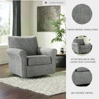 Signature Design by Ashley Renley Tweed Glider Swivel Accent Chair, Ash | Multi-tonal polyester, rayon, and acrylic upholstery, 360-degree rotation for living rooms and home offices