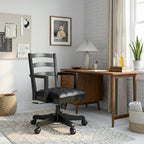 Signature Design by Ashley Wildenauer 1-Piece Swivel Desk Chair, Black | Wood swivel desk chair, Classic ladder back design, Foam cushioned seat, Durable black polyester fabric