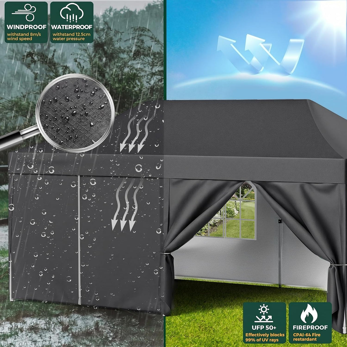 3x6m Pop Up Gazebo with 6 Sidewalls, Heavy Duty Marquee Party Tent, Waterproof & UPF 50+ UV Protection, Easy Setup Folding Canopy for Garden Events, Weddings, Markets & Carport