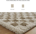 Signature Design by Ashley Checkered Shag Area Rug, Taupe/Ivory, 5x7 | 100% polypropylene 30 mm high pile, Soft plush texture for bedrooms and lounge areas, Karamen Series