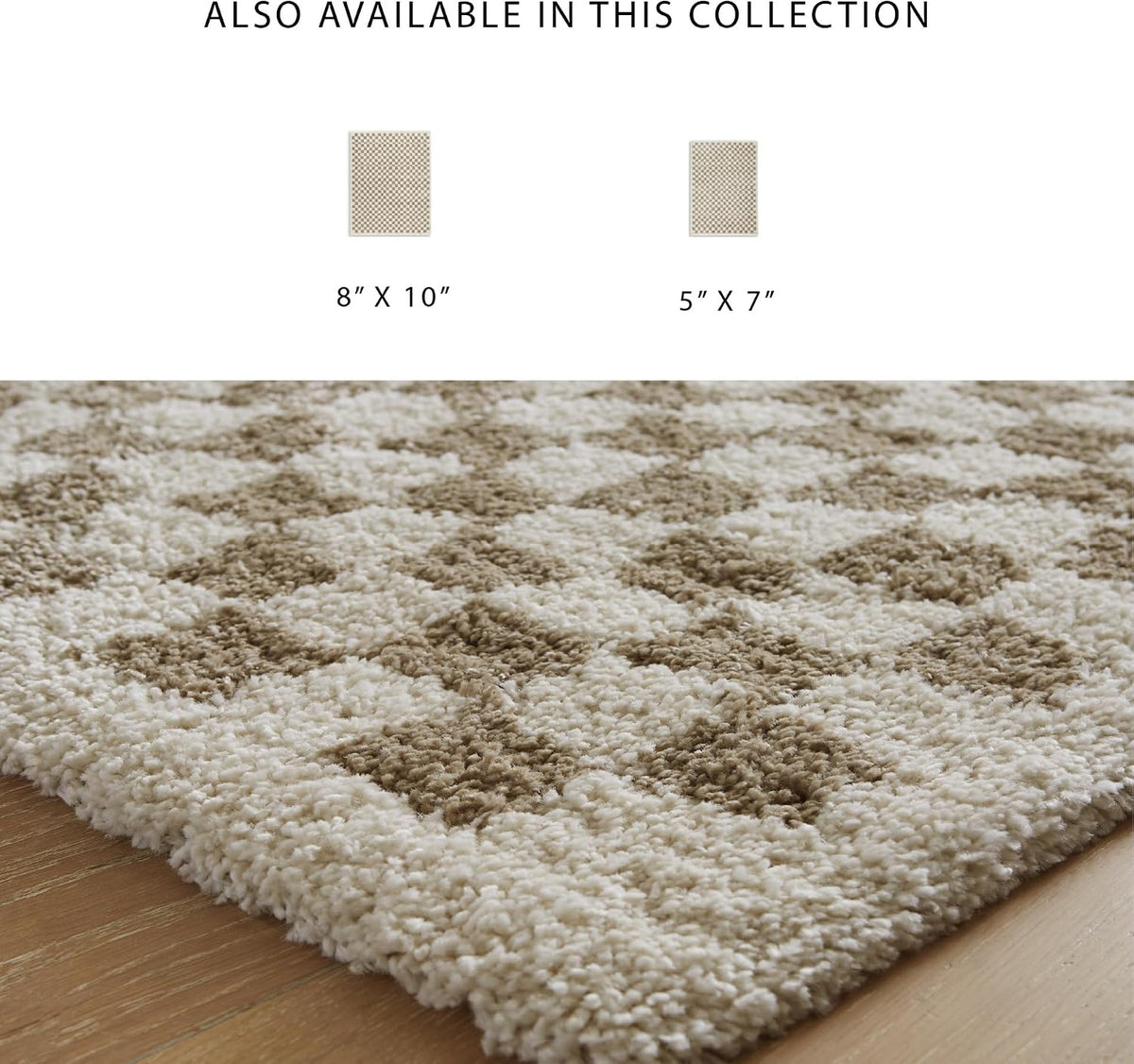 Signature Design by Ashley Checkered Shag Area Rug, Taupe/Ivory, 5x7 | 100% polypropylene 30 mm high pile, Soft plush texture for bedrooms and lounge areas, Karamen Series