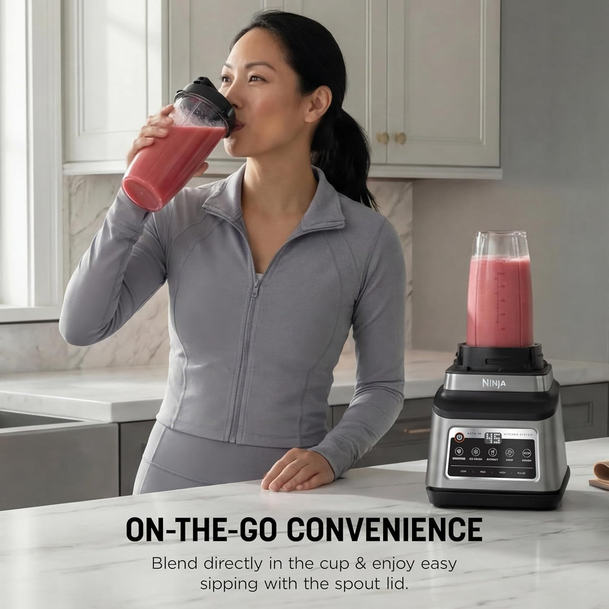 Ninja Professional Plus Kitchen System, 1400WP, Auto-iQ, Grey, BN801 | 5 functions for smoothies, chopping & dough with Auto-iQ. 72-oz blender pitcher, 64-oz processor, (2) 24-oz cups.