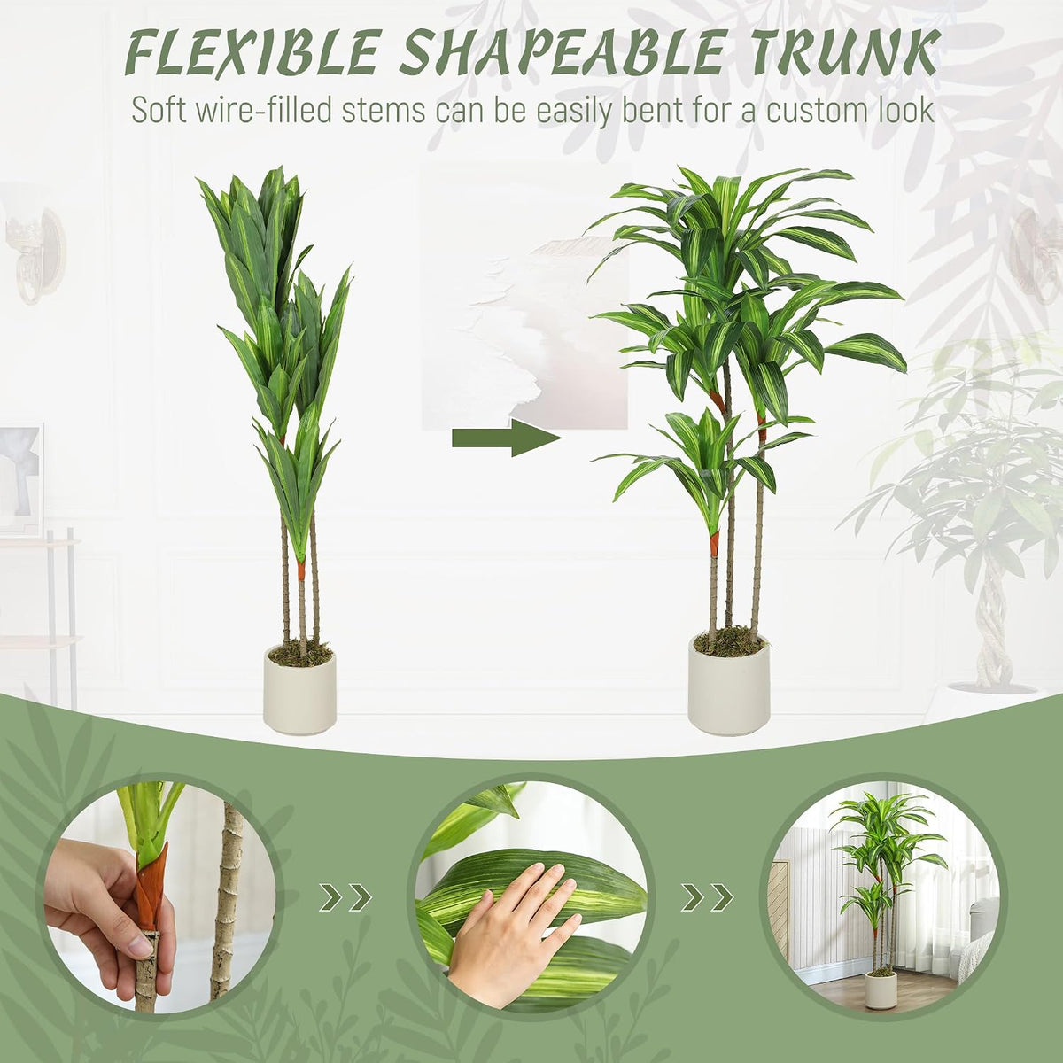 HOMCOM 120cm Artificial Dracaena Tree Bendable Trunks, Green