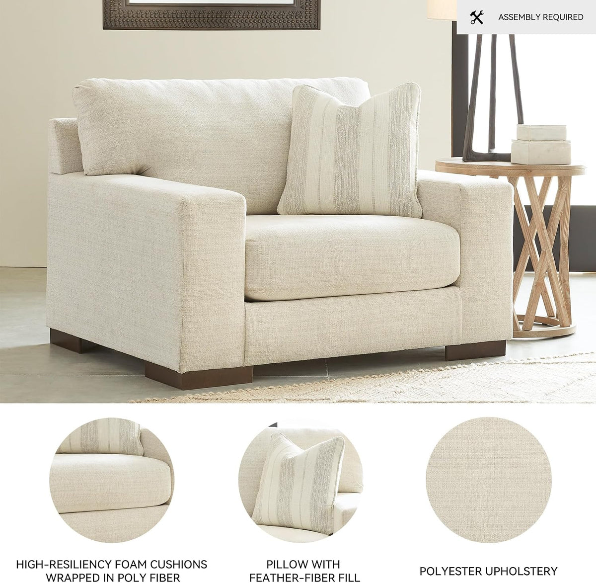 Signature Design by Ashley Oversized Accent Chair and a Half, Birch Beige | Plush textured polyester chenille with track arms, Sag-resistant platform foundation, Reversible cushions, Maggie Series