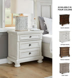Signature Design by Ashley Tall Antique White Nightstand Wood Bedside Table | Two dovetail drawers, Hidden pull-out tray for valuables, Textured antiqued white oak finish, Robbinsdale Series