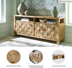 Signature Design by Ashley Hudwick Farmhouse 4-Door Accent Cabinet with 2 Adjustable Shelves, Light Brown