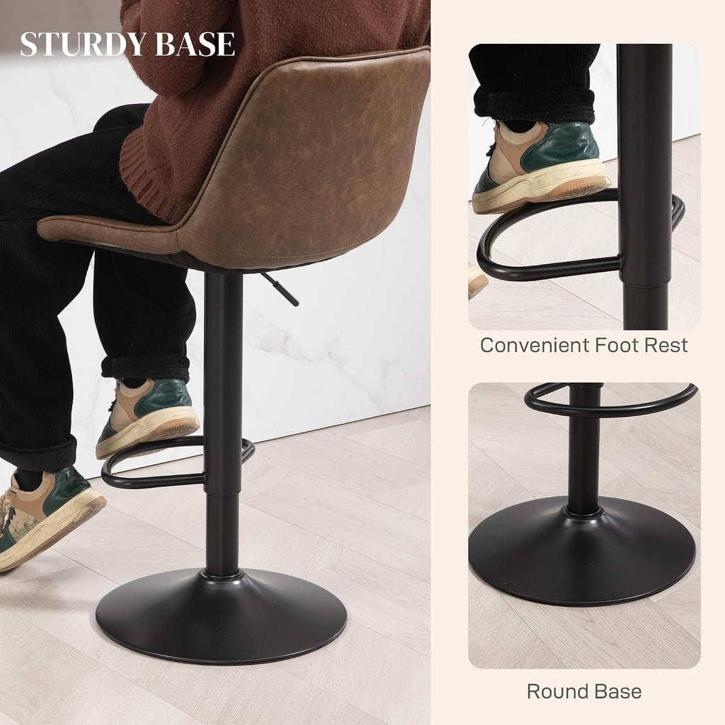 HOMCOM Bar Stools Set of 2 Retro Adjustable Kitchen Stool Swivel Brown