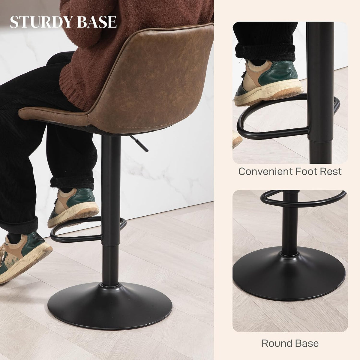 HOMCOM Bar Stools Set of 2 Retro Adjustable Kitchen Stool Swivel Brown