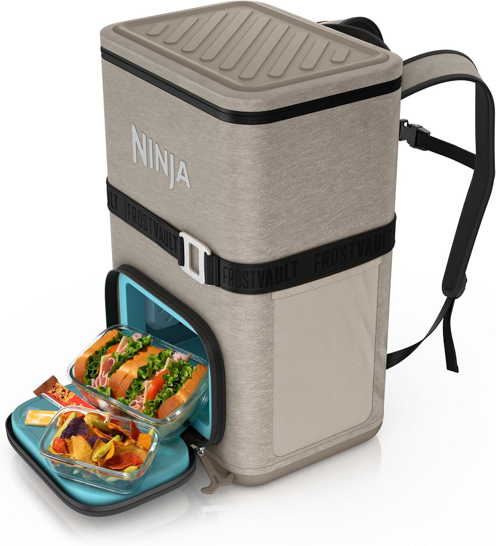 Ninja FrostVault™ Go XL Soft Backpack Cooler, Dry Storage, Birch Beige | Ninja FrostVault Go XL soft cooler, stays cool for hours with a leakproof, easy-access lid, and carries like a backpack
