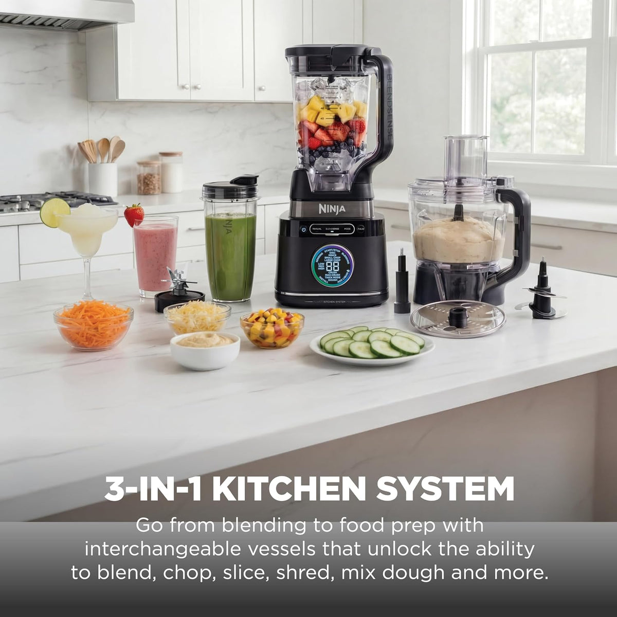 Ninja Kitchen System, BlendSense Tech, 72 oz, 1800PW, Black, TB401 | BlendSense Tech for smoothies, cookie dough, salsa & more. 8-cup processor bowl, 24-oz cup, 1800 peak watts.