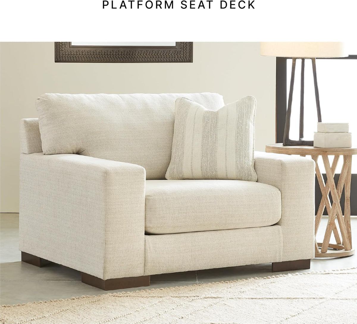 Signature Design by Ashley Oversized Accent Chair and a Half, Birch Beige | Plush textured polyester chenille with track arms, Sag-resistant platform foundation, Reversible cushions, Maggie Series