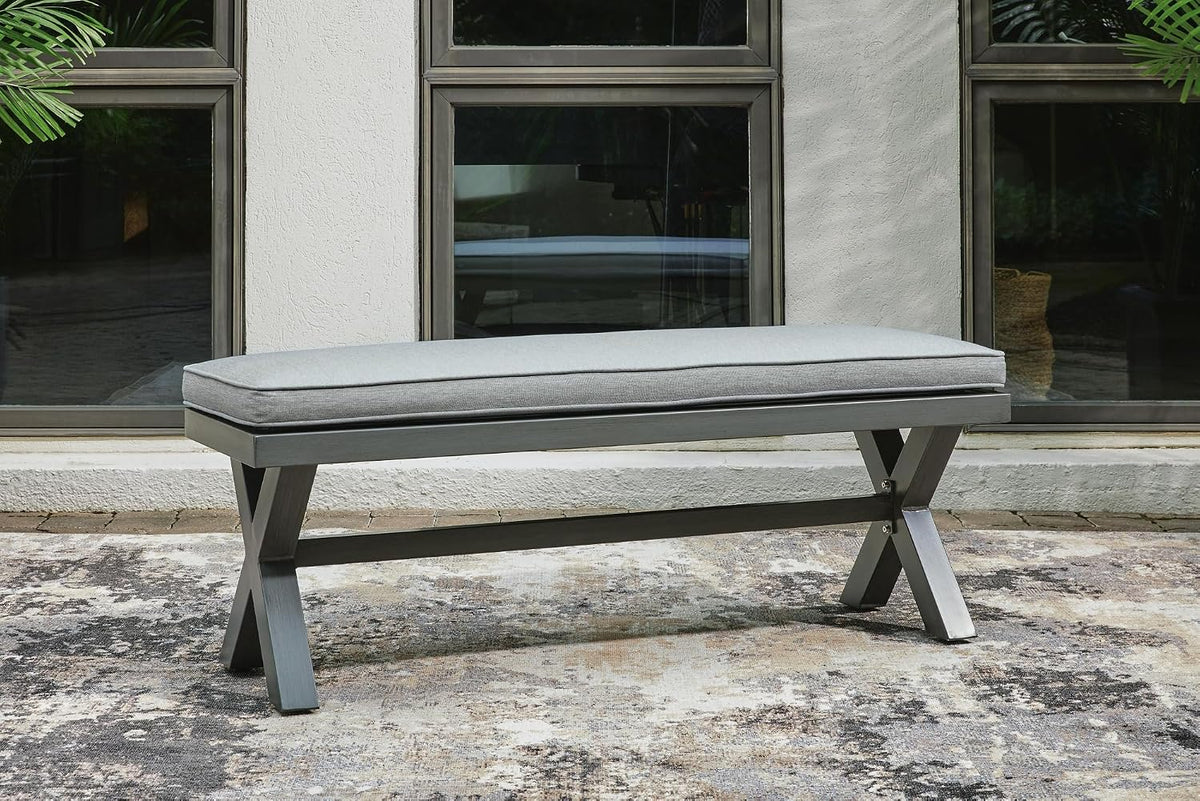 Signature Design by Ashley Elite Park Outdoor Bench with Foam Cushion, Nuvella Weather Resistant Fabric, Rust Free Aluminum Frame, 54" W x 17" D x 16.5" H, Gray