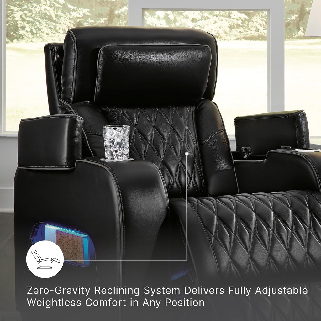 Signature Design by Ashley Leather Power Recliner Chair, Zero Gravity | Soothing air massage and heat, Extended ottoman with adjustable headrest, 250-lb weight capacity, Boyington Series