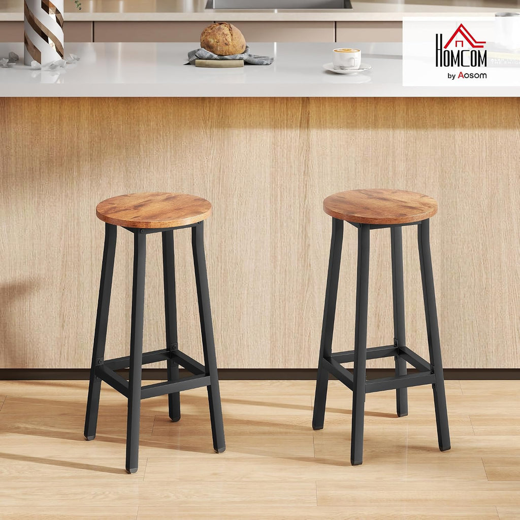 HOMCOM Bar Stools Tall Bar Chairs with Steel Frame Set of 2 Brown