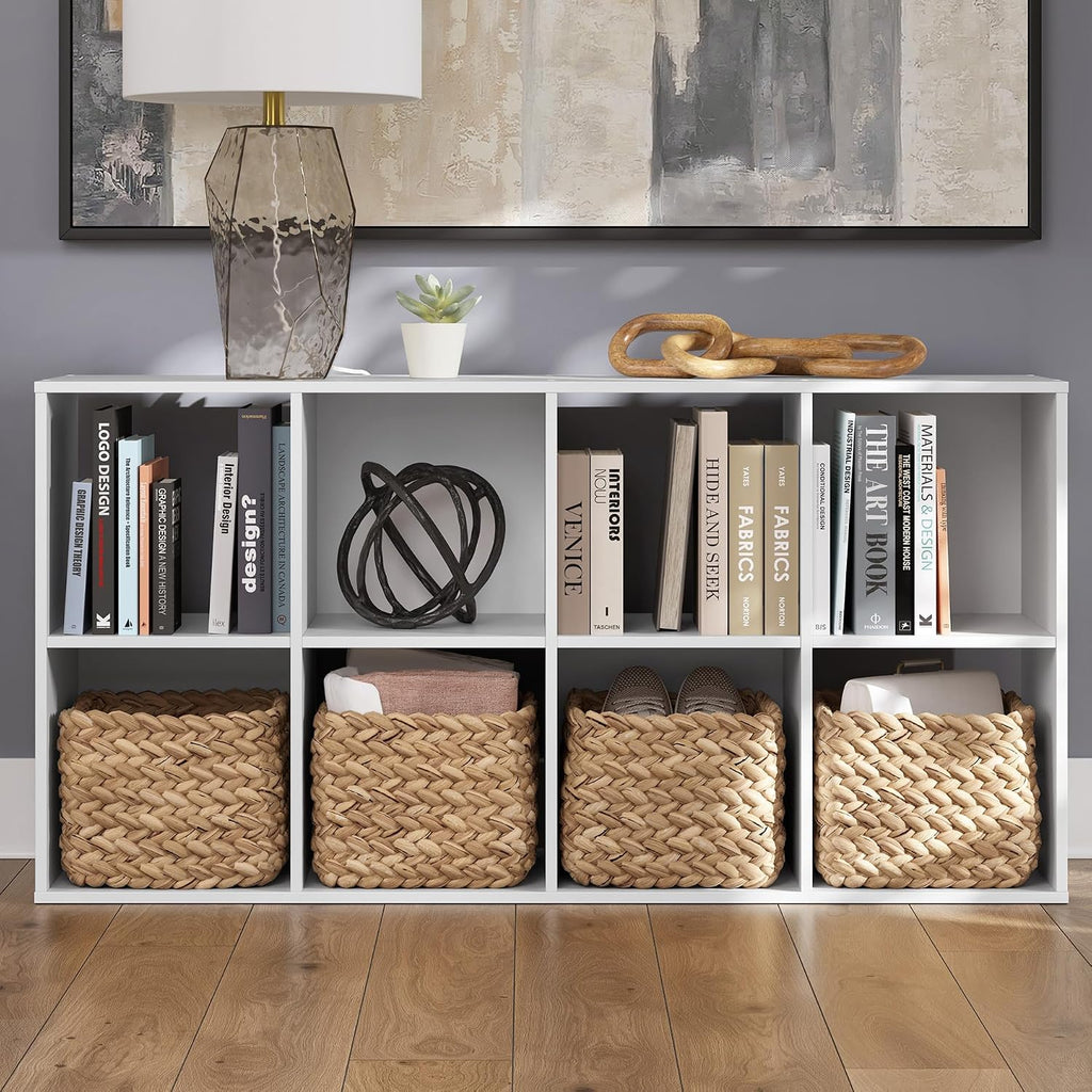 Signature Design by Ashley 8 Cube Organizer Bookcase, White | Durable engineered wood with white laminate, Contemporary styling for bedroom or living room storage, Onita Series