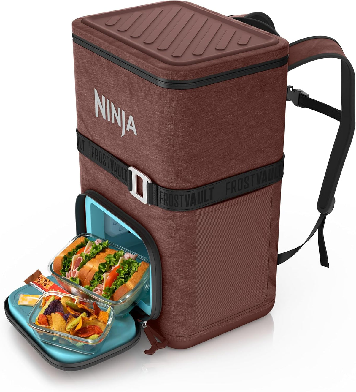 Ninja FrostVault™ Go XL Soft Backpack Cooler, Dry Storage, Canyon Red | Ninja FrostVault Go XL soft cooler, stays cool for hours with a leakproof, easy-access lid, and carries like a backpack
