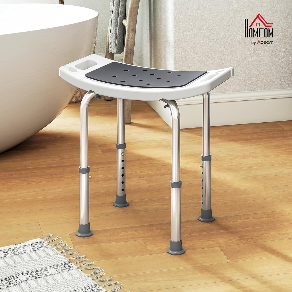 HOMCOM Shower Chair Height-Adjustable Bath Stool for Elderly Grey