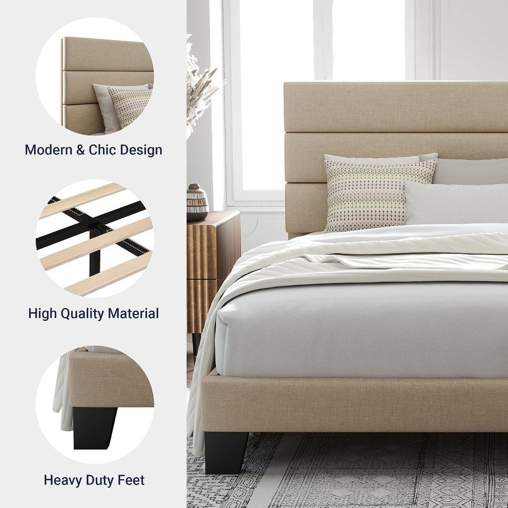 Allewie Queen Size Platform Bed Frame with Fabric Upholstered Headboard