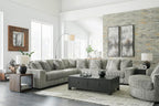 Signature Design by Ashley Lindyn Oversized Round Swivel Accent Chair, Fog | Plush textured cord upholstery, Sag-resistant platform foundation, Reversible seat cushion, No assembly required