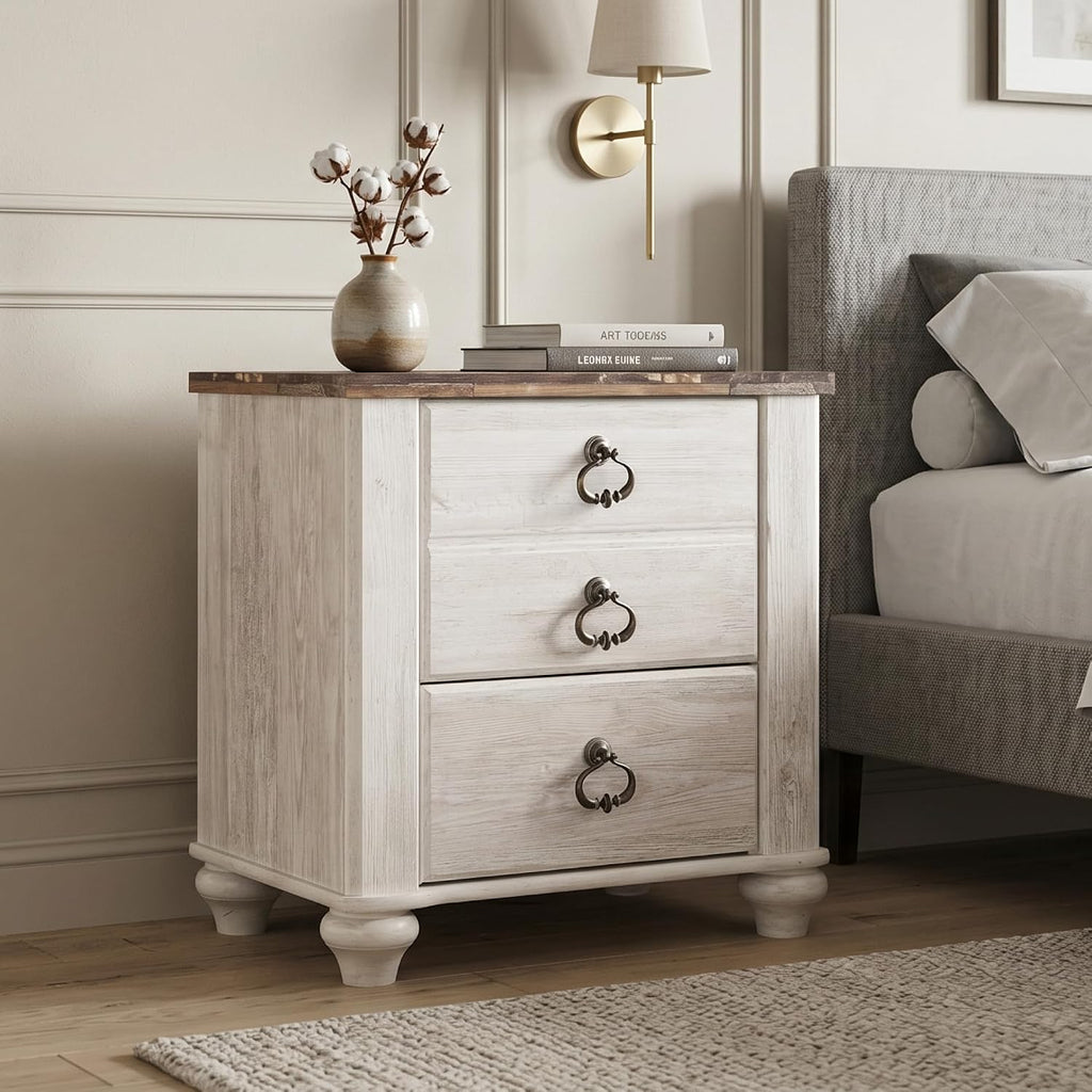 Signature Design by Ashley Willowton 2 Drawer Nightstand, Whitewash | Engineered wood construction, Whitewash finish, Dual USB charging ports, Smooth-gliding drawers, Tall nightstand