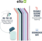 Ello Impact Pack of Reusable Silicone Straws with Fold & Store Carry Case, Portable Drinking Straw for Party Travel Cruise Ship, Includes Straw Cleaning Brush, Dishwasher Safe, BPA-Free
