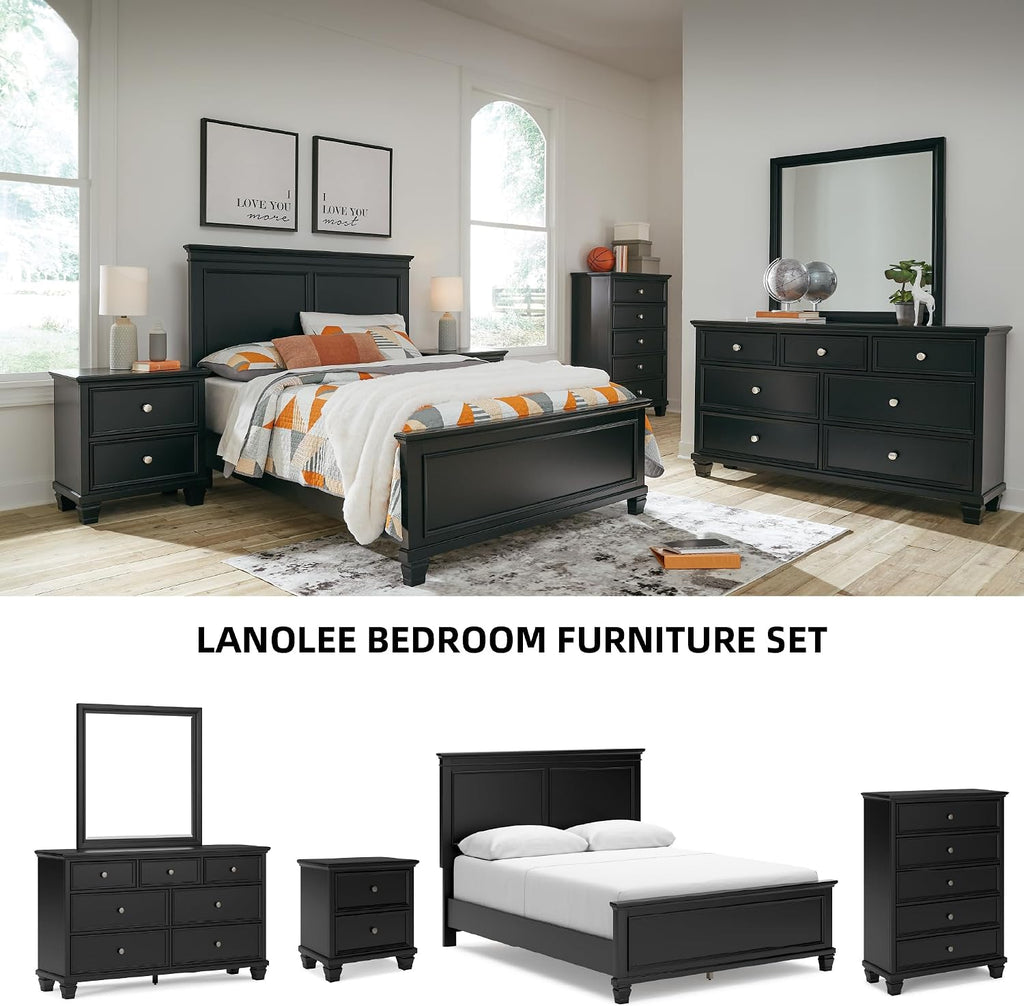Signature Design by Ashley Tall Farmhouse Nightstand, 2 Drawer, Black