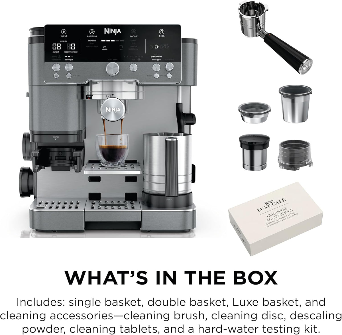 Ninja Luxe Café Premier Espresso & Rapid Cold Brew, Gunmetal, ES601GM | Drip Coffee, Built-in Coffee Grinder, Hands-Free Milk Frother, Assisted Tamper for Cappuccinos & Lattes
